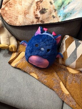 Blue Plush Bat Pillow with Pink Accents
